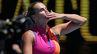Aryna Sabalenka Vs Victoria Mboko, Australian Open Highlights: World No.1 Qualifies For Quarter-Finals - As It Happened | Photo: AP/Asanka Brendon Ratnayake : Aryna Sabalenka of Belarus reacts after defeating Anastasia Potapova of Austria in their third round match at the Australian Open tennis championship in Melbourne, Australia.