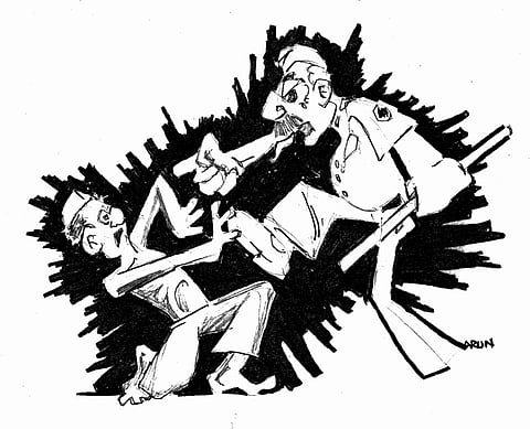 Prison Violence Art: Curses, Kicks, blows and prison discipline is enforced