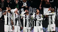 Juventus' players celebrate against Napoli