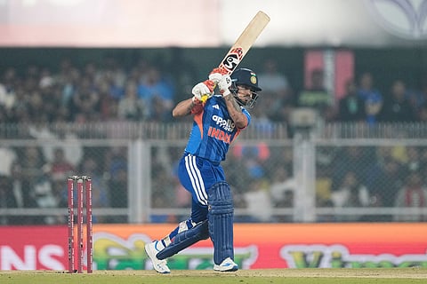 India's Ishan Kishan plays a shot during the third T20 cricket match between India and New Zealand in Guwahati, India.
