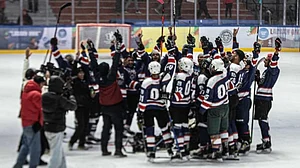 KIWG 2026 : Chandigarh celebrate their semi-final win over Ladakh in the ice hockey semi-finals of Khelo India Winter Games 2026 in Leh.