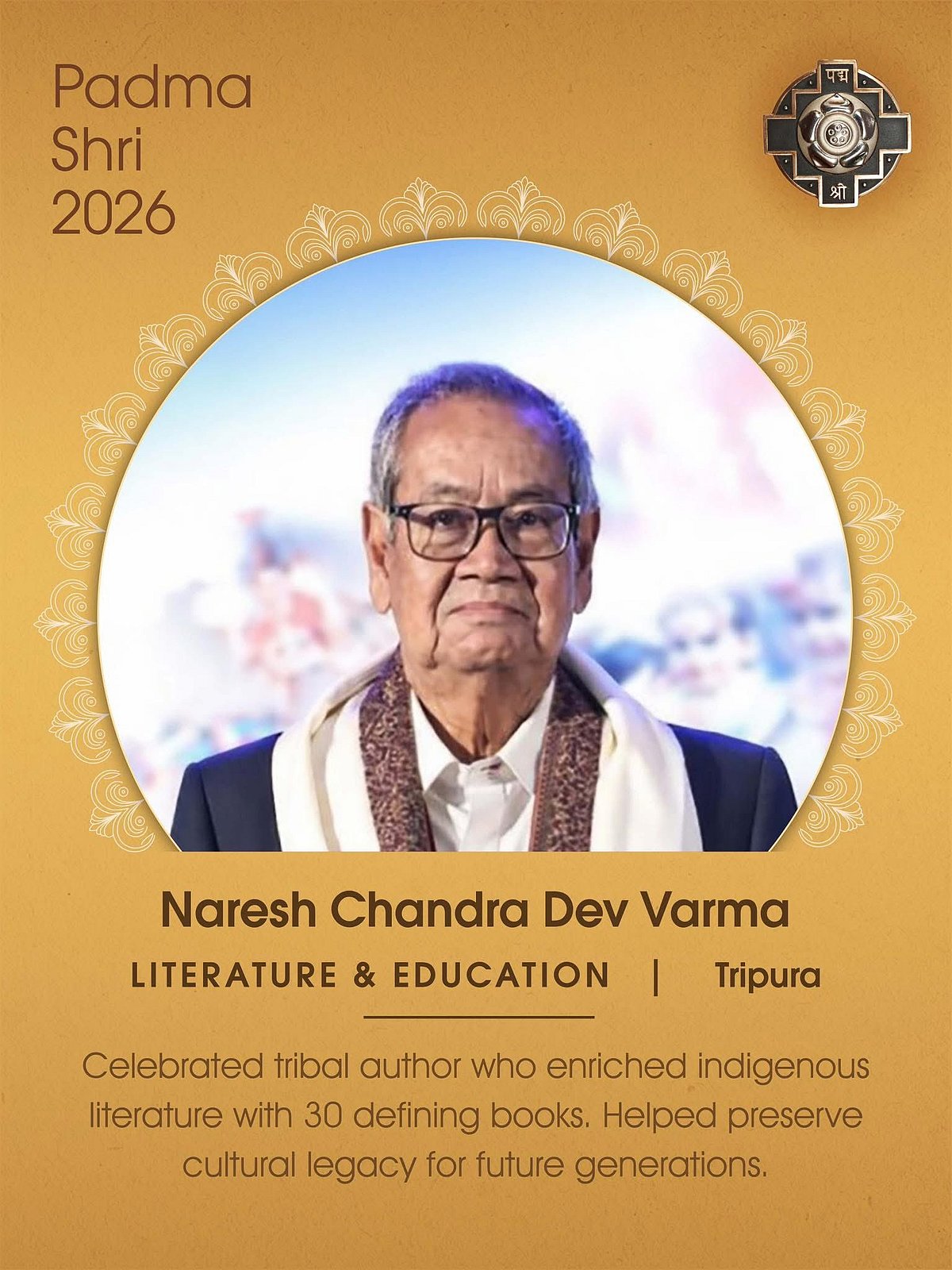 Kokborok Litterateur Naresh Chandra Dev Varma Named Padma Shri Awardee