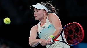 AP Photo/Asanka Brendon Ratnayake : Elena Rybakina book a place in the quarterfinals after beating Elise Mertens at the Australian Open tennis championship in Melbourne, Australia, Monday, Jan. 26, 2026.