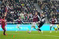Newcastle United 0-2 Aston Villa, Premier League: Villans Silence The Magpies At St James’ Park | Photo: Owen Humphreys/PA via AP : Newcastle United's Harvey Barnes, center right, misses the ball during their English Premier League soccer match against Aston Villa in Newcastle upon Tyne, England