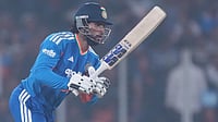 | Photo: AP/Ajit Solanki : India's Tilak Varma plays a shot during the fifth T20 cricket match between India and South Africa in Ahmedabad.