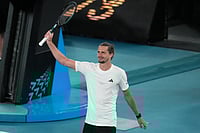 AUS Open 2026: Zverev Books Last Four Spot | Photo: AP/Dita Alangkara : Alexander Zverev of Germany celebrates after defeating Learner Tien of the U.S. in their quarterfinal match at the Australian Open tennis championship in Melbourne, Australia.