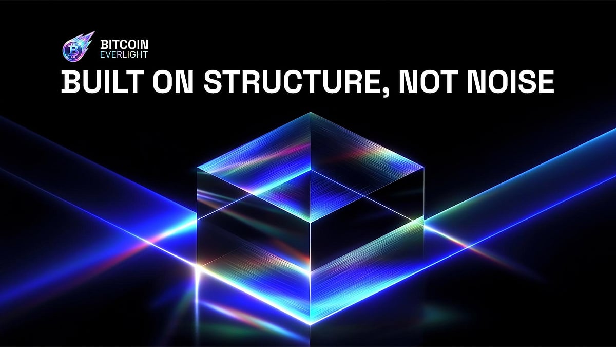 Bitcoin Everlight logo with glowing blue geometric cube and tagline