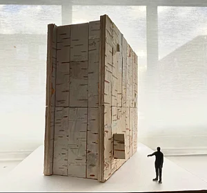 Model based on Anda cell, Artwork by Sofia Karim, 2021. "My mausoleum. My thin place. A small door to enter. (You have to stoop). In Anda, the guards do
not belittle themselves by passing through this door. They enter through a different gate, head held high."