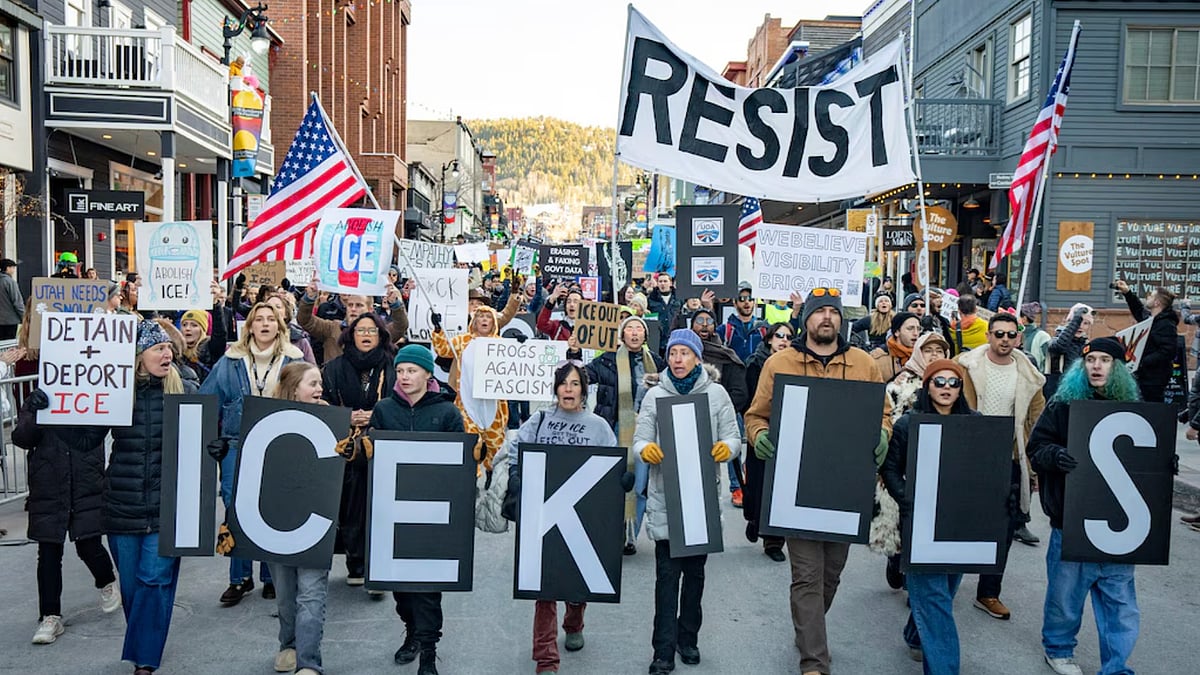 Demonstrators gather in protest during the 2026 Sundance Film Festival in Park City - Instagram 
