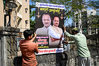 | Photo: PTI : Workers set up a condolence banner following the passing away of Maharashtra Deputy Chief Minister Ajit Pawar, in Mumbai. Pawar, along with four others, was killed after an aircraft carrying them crashed near Baramati.