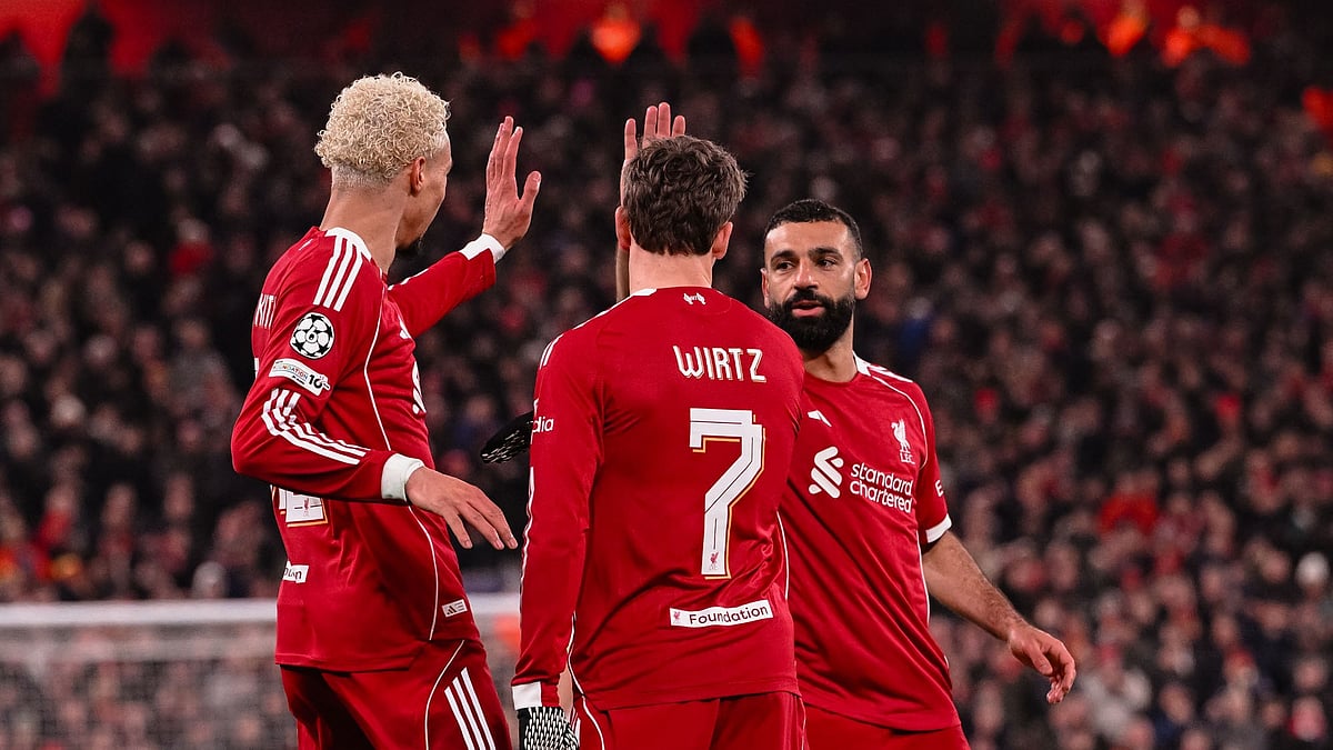 Liverpool footballers celebrate after scoring a goal against Qarabag in UEFA Champions League 2025-26 - LFC/X
