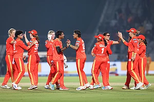 | Photo: BCCI via PTI : Gujarat Giants' players celebrate after winning the match against Delhi Capitals during the Women’s Premier League (WPL) 2026 T20 cricket match at the BCA Stadium, in Vadodara, Gujarat.