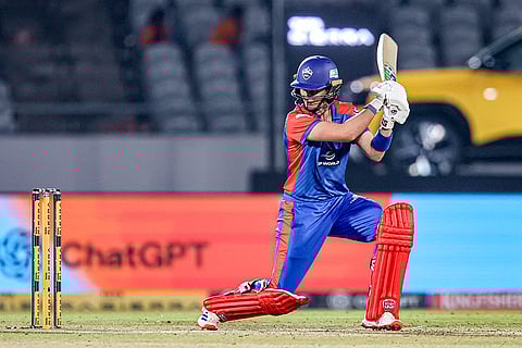 Delhi Capitals' Laura Wolvaardt plays a shot during the Women's Premier League (WPL) 2026 T20 cricket match between Gujarat Giants and Delhi Capitals, at BCA Stadium, in Vadodara, Gujarat.
