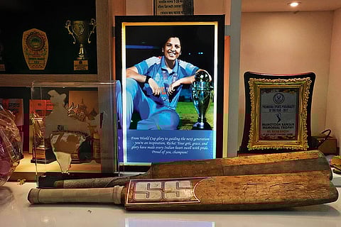Catch ‘em Young: Medals and childhood bats of Richa Ghosh at her residence in Siliguri