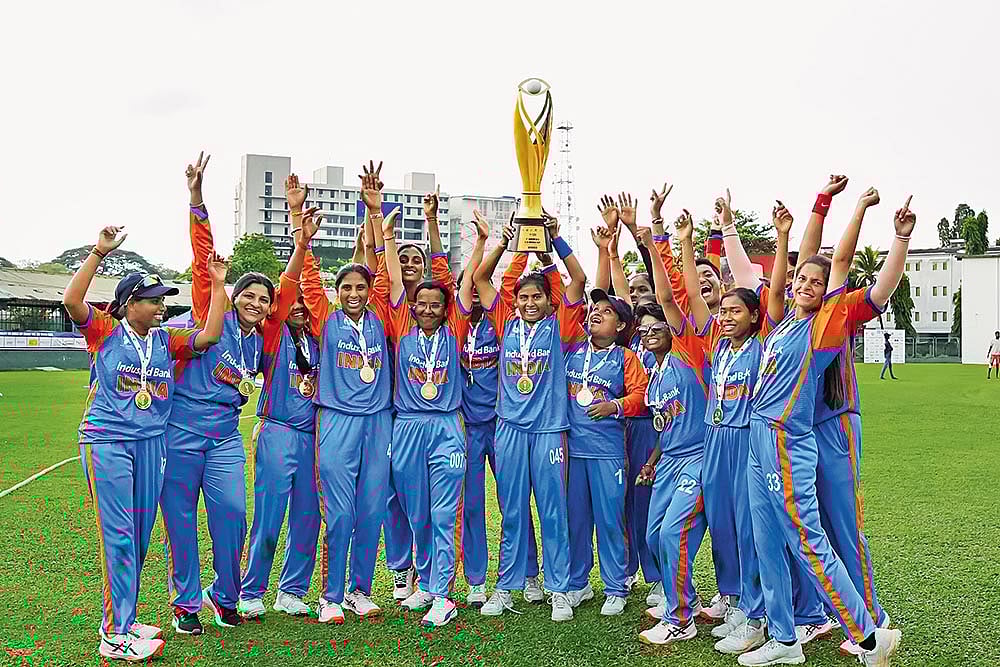 Women in Blue: The Indian cricket team after winning the inaugural Women’s T20 World Cup for the Blind - | Photo: Special Arrangement