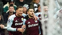 | Photo: AP/Owen Humphreys : Aston Villa's Emi Buendia, center, celebrates with teammates after scoring their side's first goal during their English Premier League soccer match against Newcastle United in Newcastle upon Tyne, England, Sunday, Jan. 25, 2026.