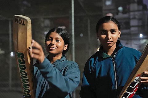 Women cricketers at the Baghajatin Athletic Club in Siliguri