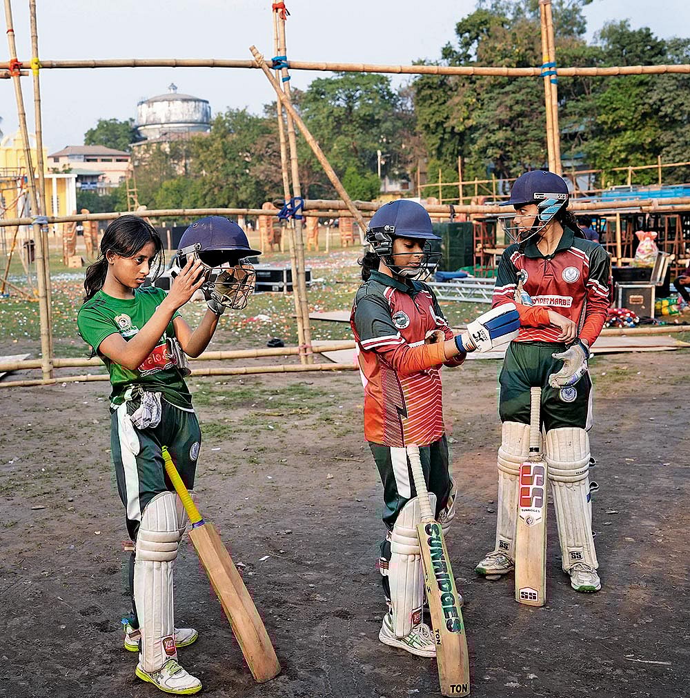 Women cricketers at the Baghajatin Athletic Club in Siliguri
