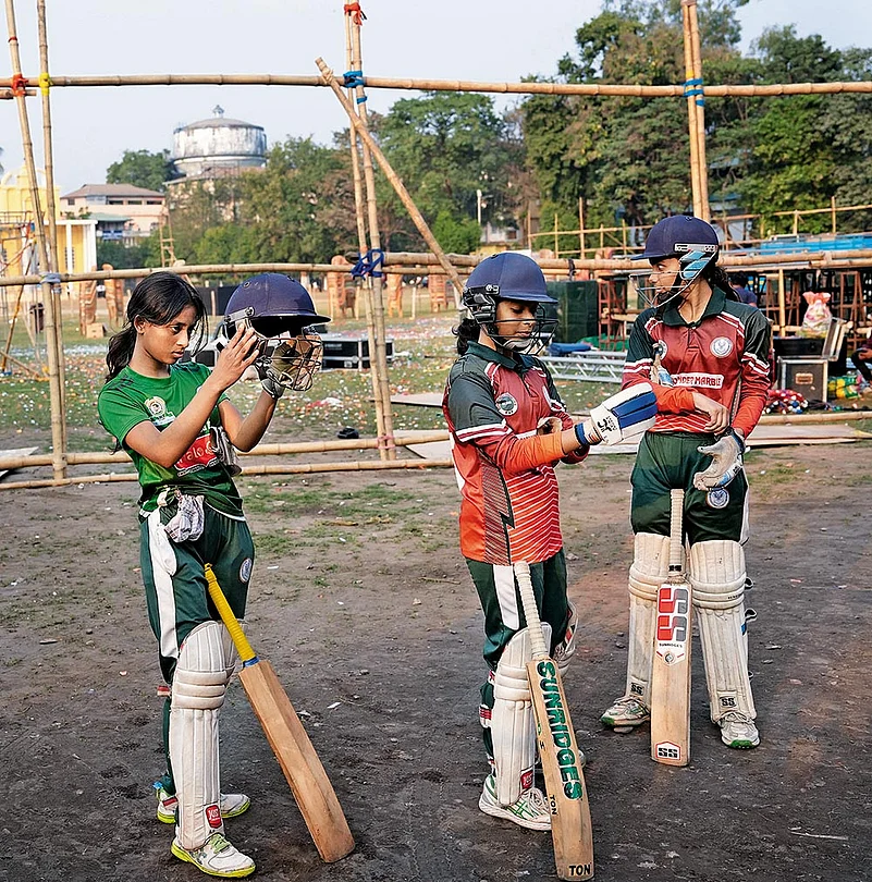 Women cricketers at the Baghajatin Athletic Club in Siliguri