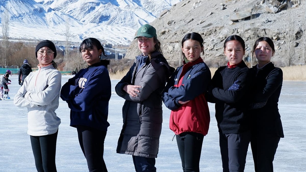 Stanzin Famo, Stanzin Khando B, Tenzin Kunzin, Stanzin Khando, and Chossal Angmo competed at the Khelo India Winter Games 2026 in figure skating under coach Natalie Falsgraf's guidance. - Special Arrangement