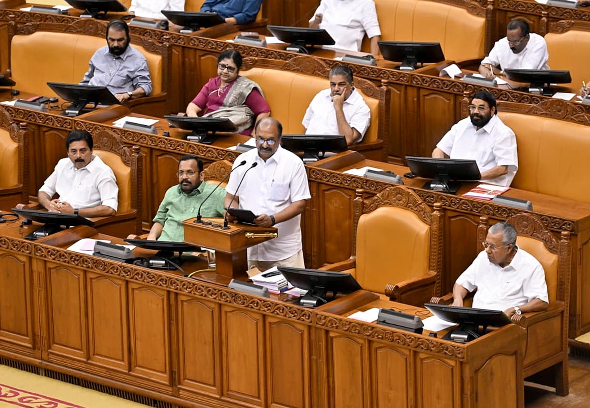 In this image received on Jan. 29, 2026, Kerala Finance Minister K.N. Balagopal presents the state Budget 2026-27 in the state Legislative Assembly, in Thiruvananthapuram.
 -  S.Gopakumar                        