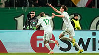 Panathinaikos 1-1 Roma Highlights, UEFA Europa League: 10-Man Giallorossi Salvage Late Draw To Earn Top-8 Spot | Photo: AP/Petros Giannakouris : Roma's Jan Ziolkowski, right, celebrates with his teammate Roma's Kostas Tsimikas after he scored his side's first goal during an Europa League soccer match between Panathinaikos and Roma, in Athens, Greece, Thursday, Jan. 29, 2026.