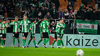 Real Betis 2-1 Feyenoord Highlights, UEFA Europa League: Antony Shines As Los Verdiblancos Earn Direct Qualification | Photo: AP/Jose Breton : Betis' Antony, right, celebrates with teammates after scoring the opening goal during the Europa League opening phase soccer match between Real Betis and Feyenoord in Seville, Spain, Thursday, Jan. 29, 2026.