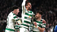 | Photo: AP/Andrew Milligan : Celtic's Benjamin Nygren, center, celebrates scoring with teammates during the Europa League opening phase soccer match between Celtic an Utrecht in Glasgow, Scotland, Thursday Jan. 29, 2026. 