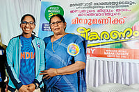 Spice Girls: The Cricket Revolution In Kerala's Tribal Heartland | Photo: Special Arrangement : The Unstoppables: K.M. Elsamma flanked by Wayanad’s international players—Minnu Mani