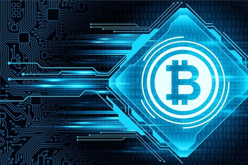 Bitcoin cryptocurrency circuit board image