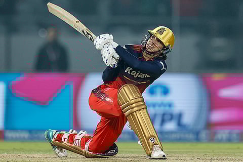 Royal Challengers Bengaluru's captain Smriti Mandhana plays a shot during a Women's Premier League (WPL) 2026 T20 International cricket match between Royal Challengers Bengaluru and UP Warriorz, at BCA Stadium, in Vadodara, Gujarat.