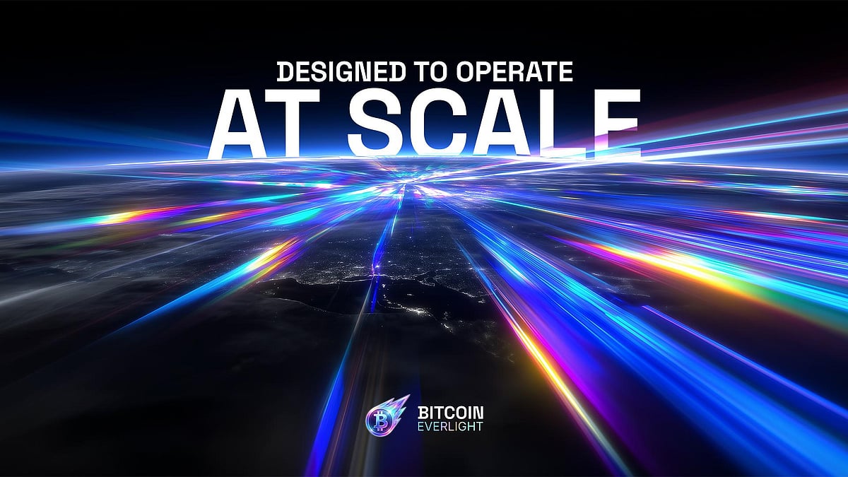 Neon light streaks over a dark horizon with DESIGNED TO OPERATE AT SCALE text.