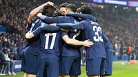 | Photo: AP/Michel Euler : PSG players celebrate after PSG's Vitinha scored his side's opening goal during a Champions League opening phase soccer match between Paris Saint-Germain and Newcastle in Wednesday, Jan. 28, 2026.