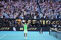 | Photo: AP/Asanka Brendon Ratnayake : Carlos Alcaraz of Spain celebrates after defeating Alexander Zverev of Germany in their semifinal match at the Australian Open tennis championship in Melbourne, Australia.