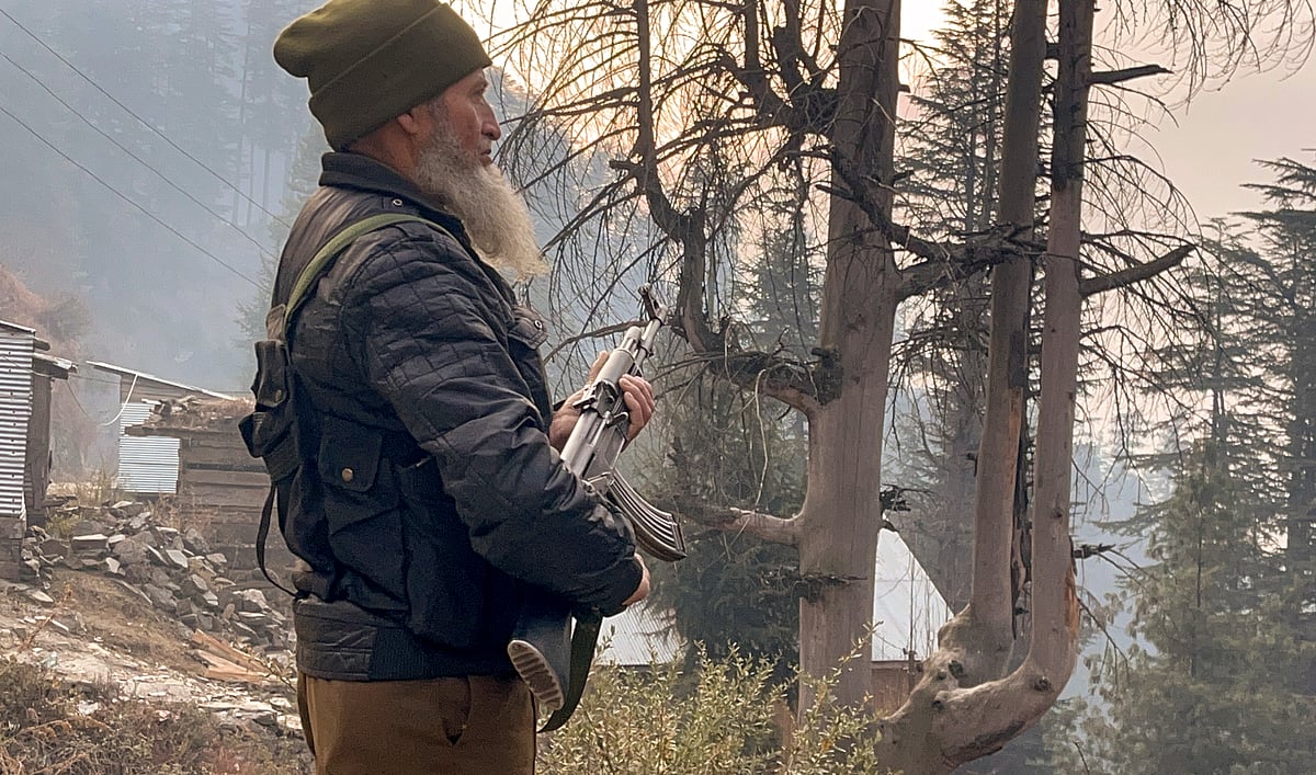 A security officer during a search operation to track down and neutralise terrorists, in Kishtwar district, Jammu and Kashmir, Tuesday, Jan. 20, 2026. - PTI
