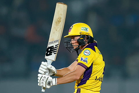 UP Warriorz’ captain Meg Lanning plays a shot during a Women's Premier League (WPL) 2026 T20 International cricket match between Royal Challengers Bengaluru and UP Warriorz, at BCA Stadium, in Vadodara, Gujarat. 