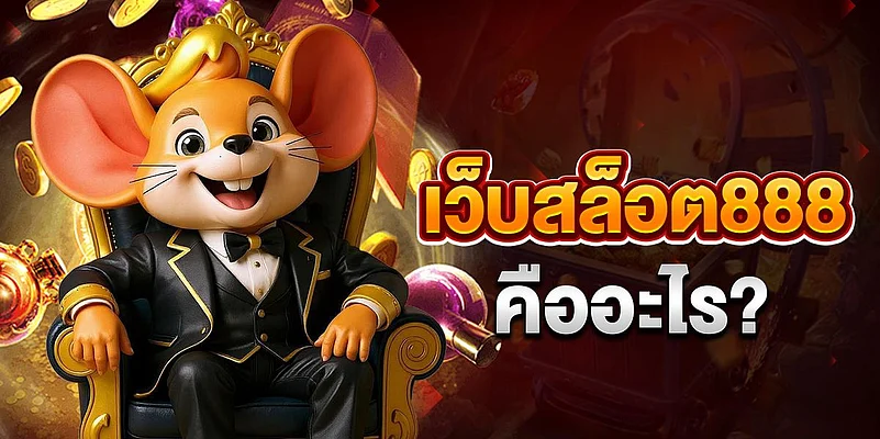 Cartoon mouse in a tuxedo for a Slot888 gambling ad