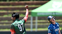 BCBtigers/X : Bangladesh cricketers celebrating a wicket against England in U19 Cricket World Cup. 