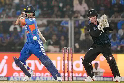 India's Ishan Kishan plays a shot during the fifth and final T20 International cricket match between India and New Zealand, at the Greenfield International Stadium, in Thiruvananthapuram, Kerala.