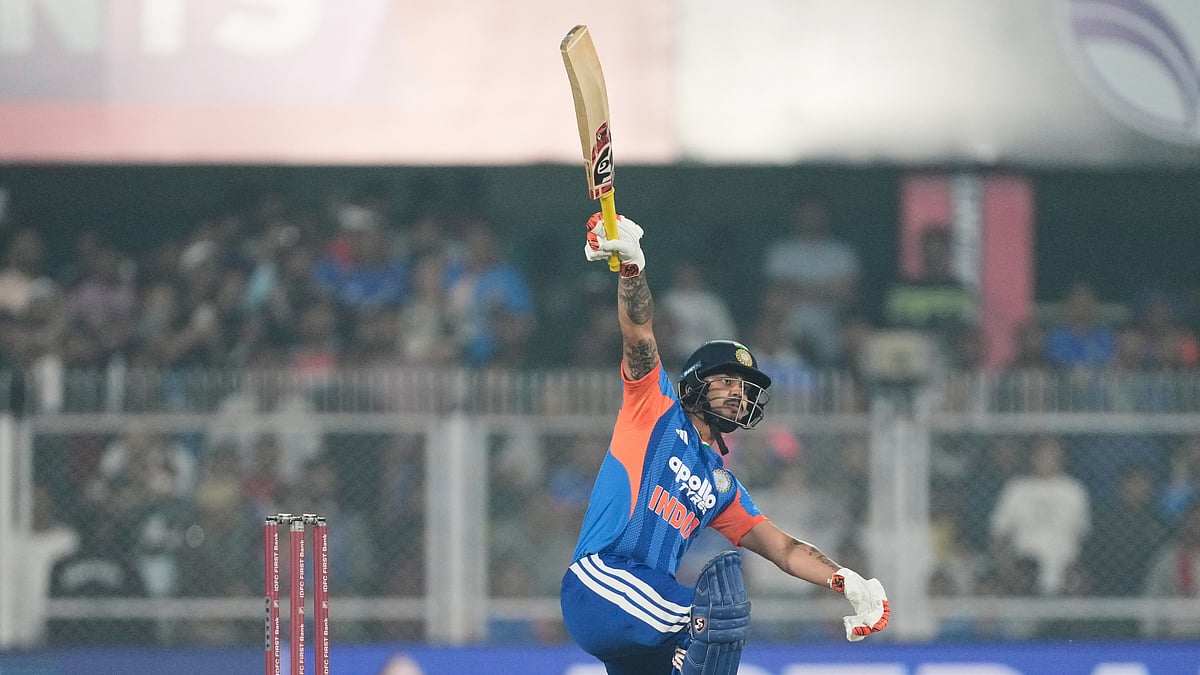 India's Ishan Kishan plays a shot during the third T20 cricket match between India and New Zealand in Guwahati, India, Sunday, Jan. 25, 2026.  - (AP Photo/Anupam Nath)