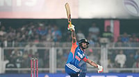 (AP Photo/Anupam Nath) : India's Ishan Kishan plays a shot during the third T20 cricket match between India and New Zealand in Guwahati, India, Sunday, Jan. 25, 2026. 