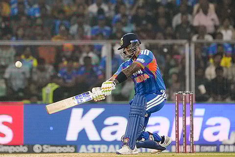 India's captain Suryakumar Yadav plays a shot during the fifth and final T201 cricket match between India and New Zealand, at the Greenfield International Stadium, in Thiruvananthapuram, Kerala.