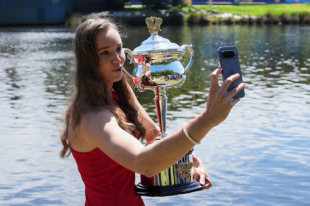 Elena Rybakina of Kazakhstan takes a selfie