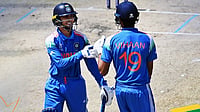 India Vs Pakistan Highlights, ICC U-19 World Cup: Spin Magic Downs PAK As IND Move To Semis | Photo: X/BCCI : India U19's Vedant Trivedi and VIhaan Malhotra in acion during the ICC U19 World CUp match against Pakistan on February 1, 2026.