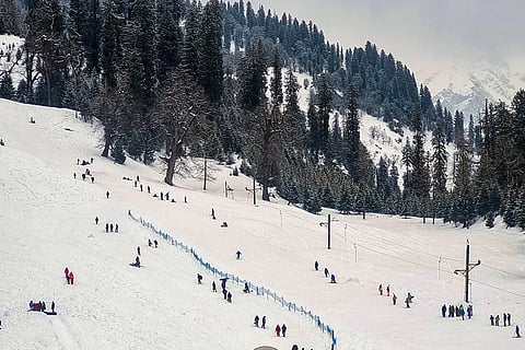 Tourists enjoy winter and adventure sports at snow-laden Solang Valley, in Kullu district, Himachal Pradesh.