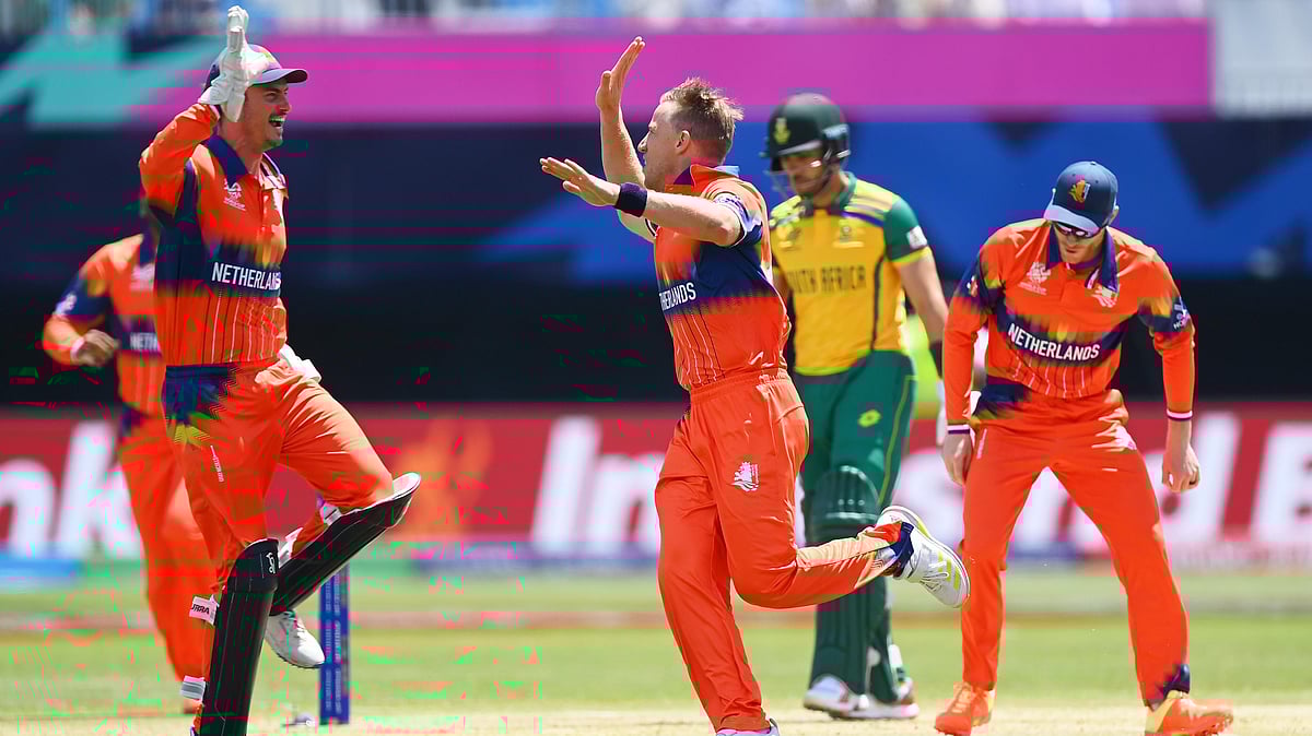 Netherlands players celebrate a wicket during the ICC T20 Cricket World Cup against South Africa on June 8, 2024. - | Photo: X/T20WorldCup
