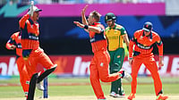 India At ICC T20 World Cup 2026: Know Your Opponents – Netherlands | Photo: X/T20WorldCup : Netherlands players celebrate a wicket during the ICC T20 Cricket World Cup against South Africa on June 8, 2024.