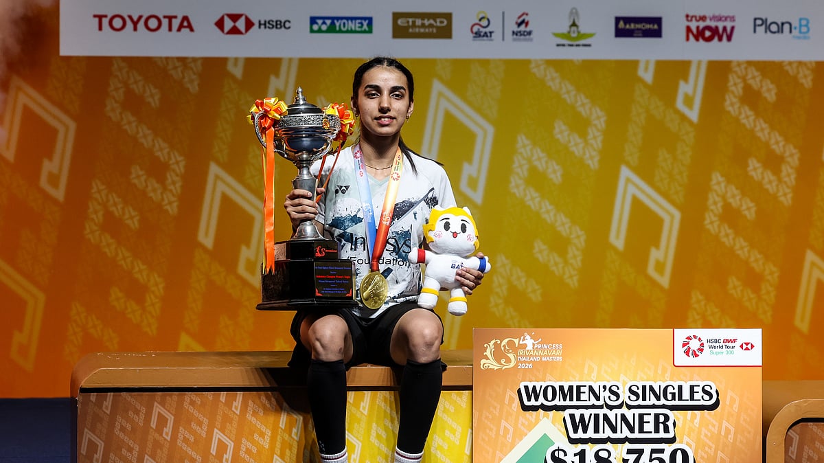 Devika Sihag poses with the BWF Thailand Masters Super 300 2026 title.  - Badminton Photo