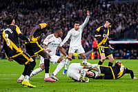 | Photo: AP/Manu Fernandez : Real Madrid's Brahim Diaz, second right, reacts during the Spanish La Liga soccer match between Real Madrid and Rayo Vallecano in Madrid, Spain.