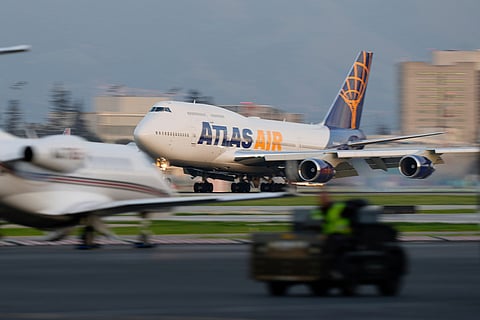 The Seattle Seahawks arrive, in San Jose, California. ahead of the Super Bowl 60 football game between the New England Patriots and the Seattle Seahawks. 